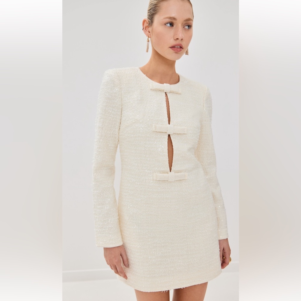 Self-Portrait Boucle Diamante Bow Mini Dress